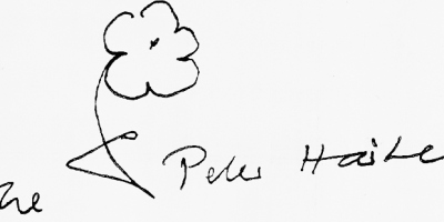Unterschrift mit Zeichnung von Peter Härtling